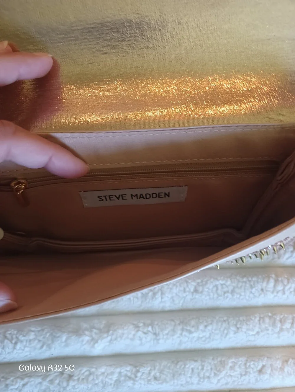 Steve Madden Metallic Rose Gold Rhinestone Studded Envelope Clutch Chain Strap